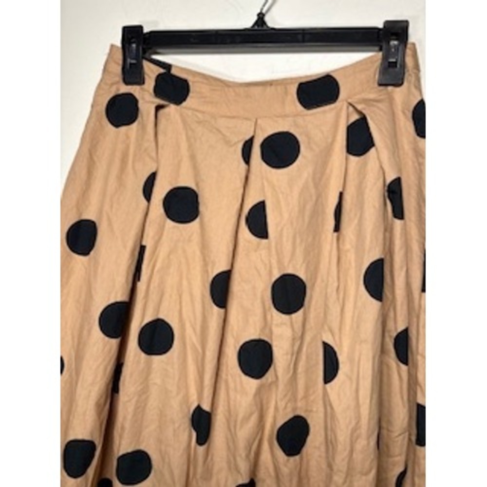 WHO WHAT WEAR Midi Skirt 4 Tan Black Polka Dot Button Front Cotton Retro A-Line - Picture 6 of 7